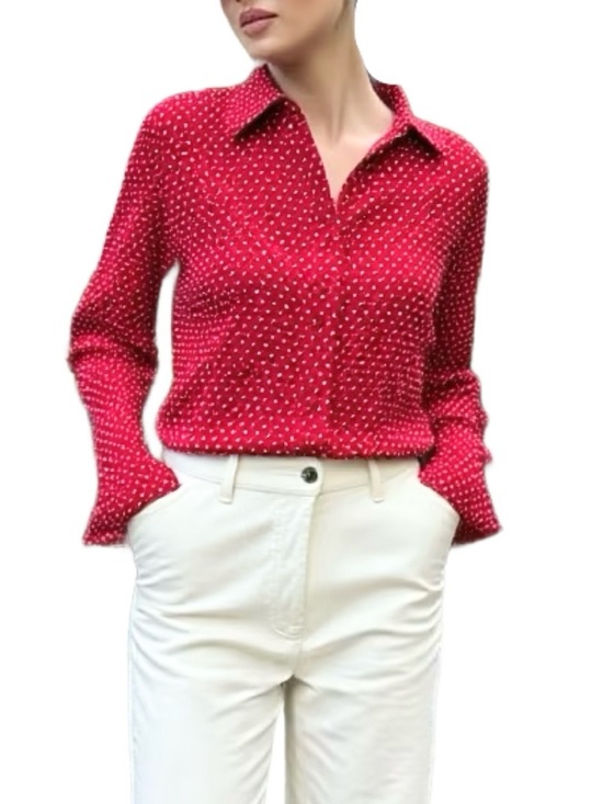 Frame Tops - Frame NWOT Red Black & White Polka Dot Silk Button Down Shirt Size Small